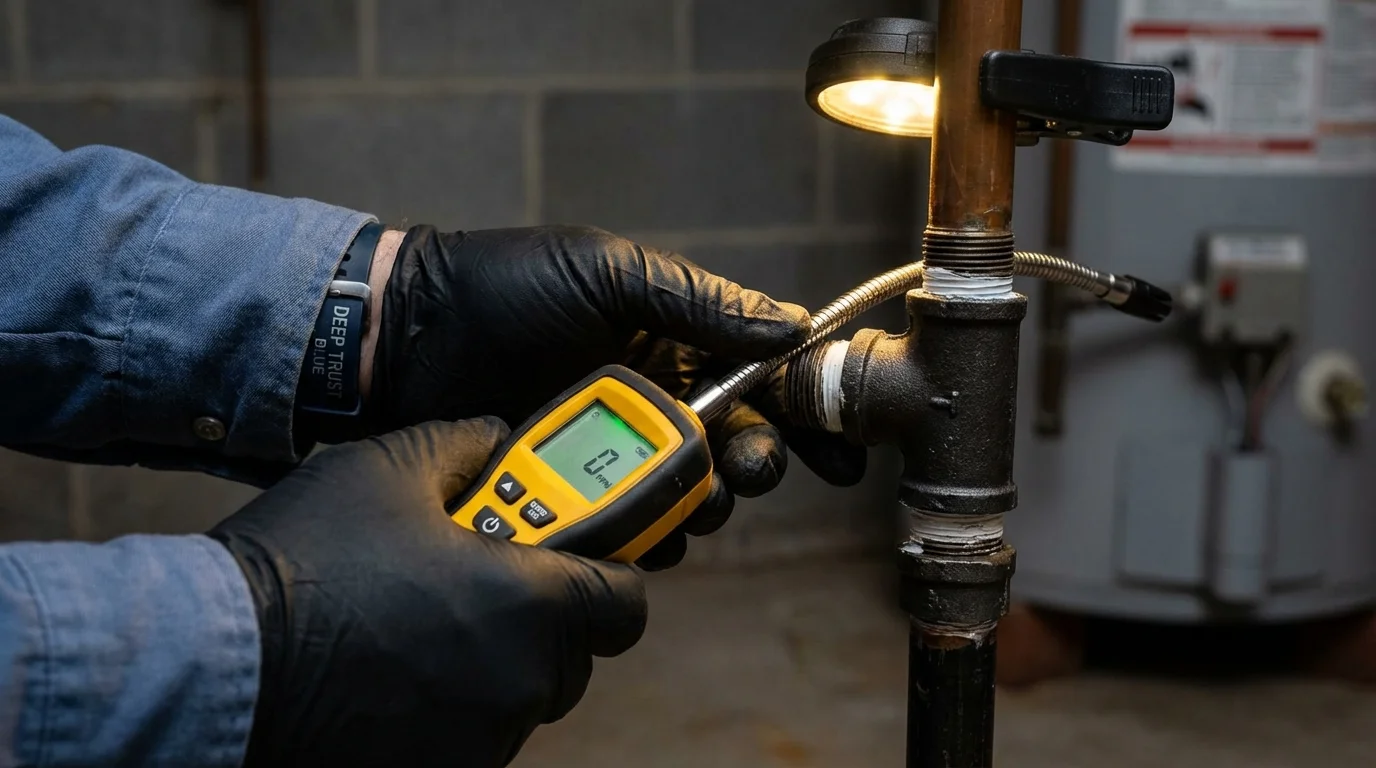 Gas leak detection with electronic sniffer by Johns Plumbing LLC in Mineola
