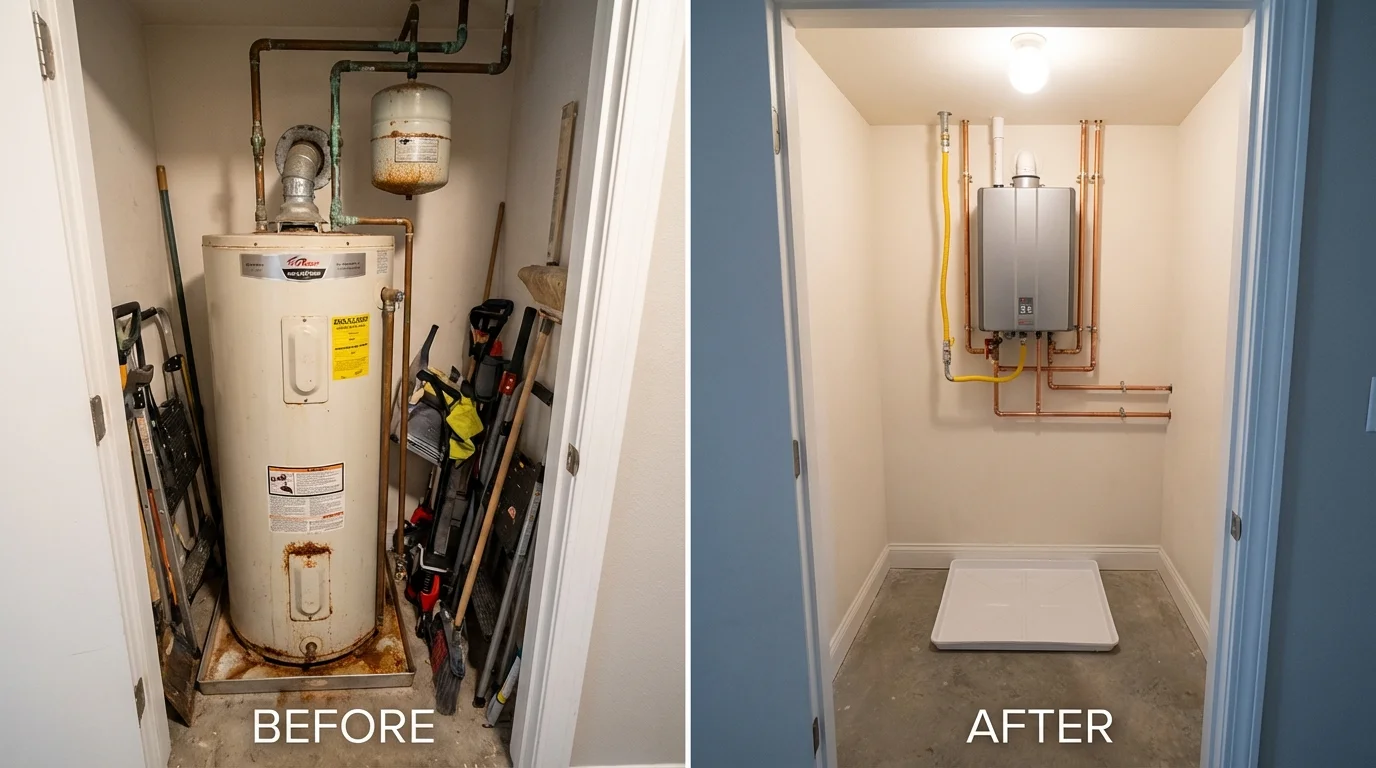 Tank water heater versus wall-mounted tankless unit comparison for Mineola, NY homeowners